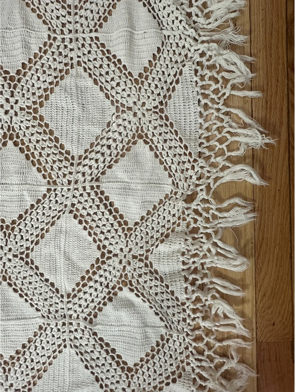 Vtg Handmade Crocheted Bedspread 97x70 Diamond Lattice Cottagecore Boho Throw